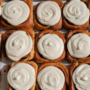 Cinnamon rolls on a tray