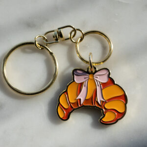 Pink Bow on a Croissant keychain